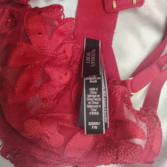 NWOT Victoria's Secret Red Floral Lace Bra - Picture 3 of 4